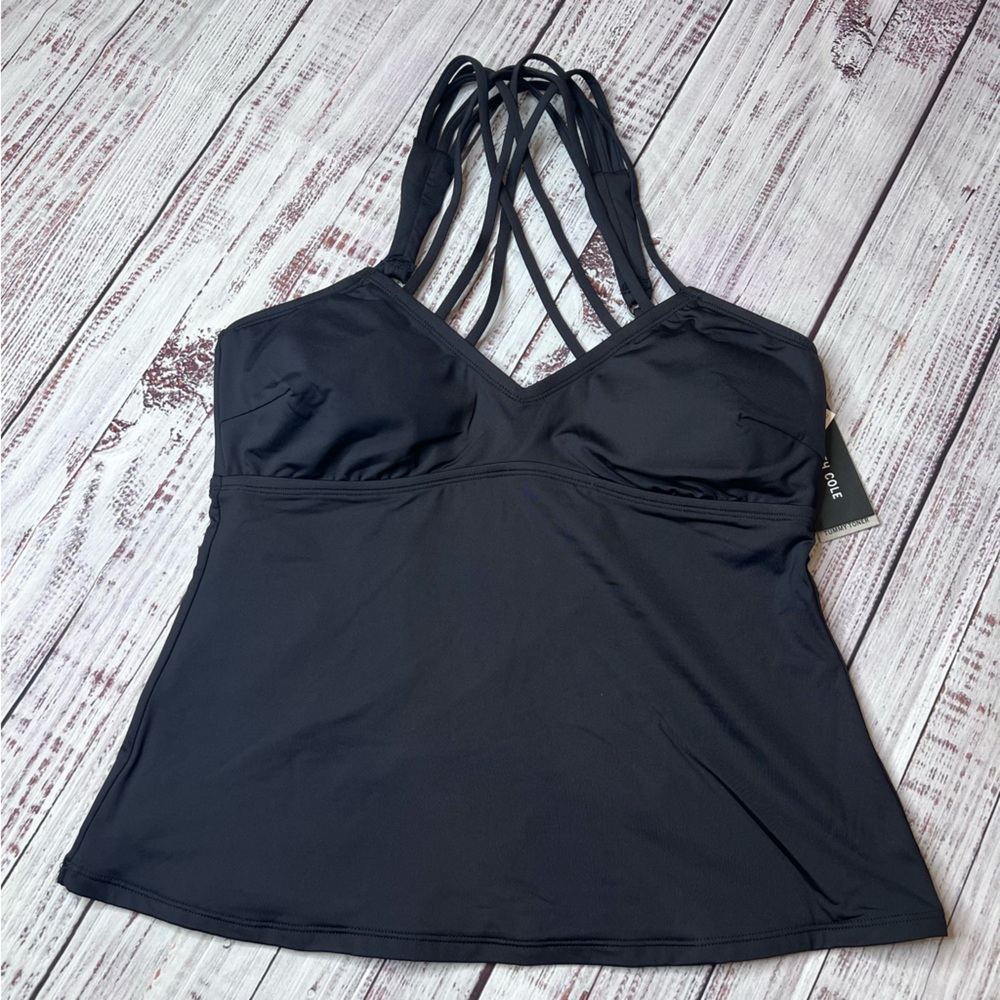 Kenneth Cole New York Black Strappy Tankini Swim Top